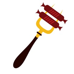 grilled german sausages on fork