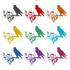 Obraz premium Silhouette of bird on a branch icon, color set