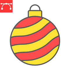 Christmas tree ball color line icon, merry christmas and xmas, christmas bauble sign vector graphics, editable stroke filled outline icon, eps 10.
