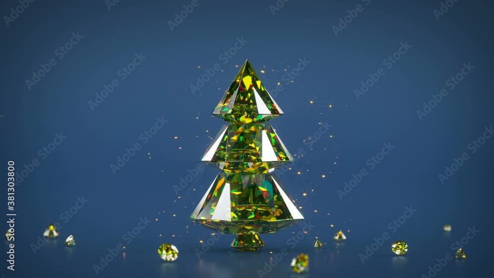 Poster christmas tree made of diamonds. 3d render animation. the last 5 seconds are loopable
