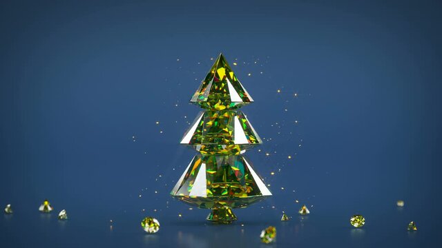Christmas tree made of diamonds. 3D render animation. The last 5 seconds are loopable