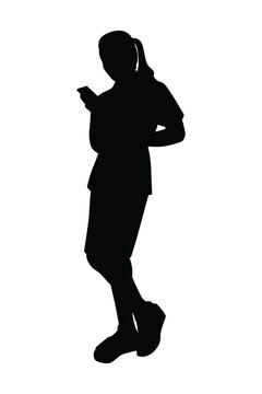 recommend clip art: Standing woman silhouette vector, person isolated in black and white.