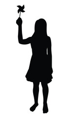 Standing girl silhouette vector, person isolated in black and white.