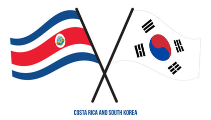 Costa Rica and South Korea Flags Crossed And Waving Flat Style. Official Proportion. Correct Colors.