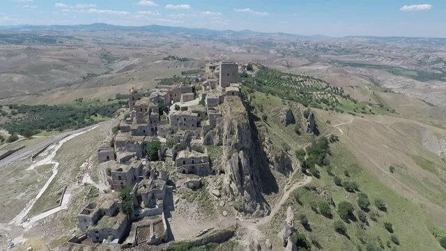 Aerial view of the ruins of the ancient city of Craco, Italy
