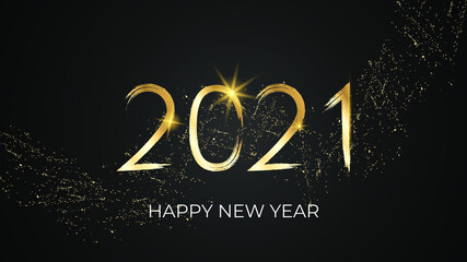 Happy New Year Vector Background 2021 with golden numbers and particles on dark background 