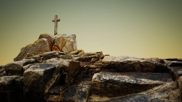 stone cross on the rock Beg Ar Groas