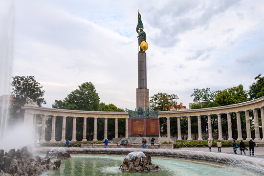 VIENNA, AUSTRIA - SEPTEMBER 26, 2015: Soviet War Memorial in Vienna (Heldendenkmal der Roten Armee, Heroes Monument of the Red Army). Memorial with Red Army Soldier was unveiled in 1945