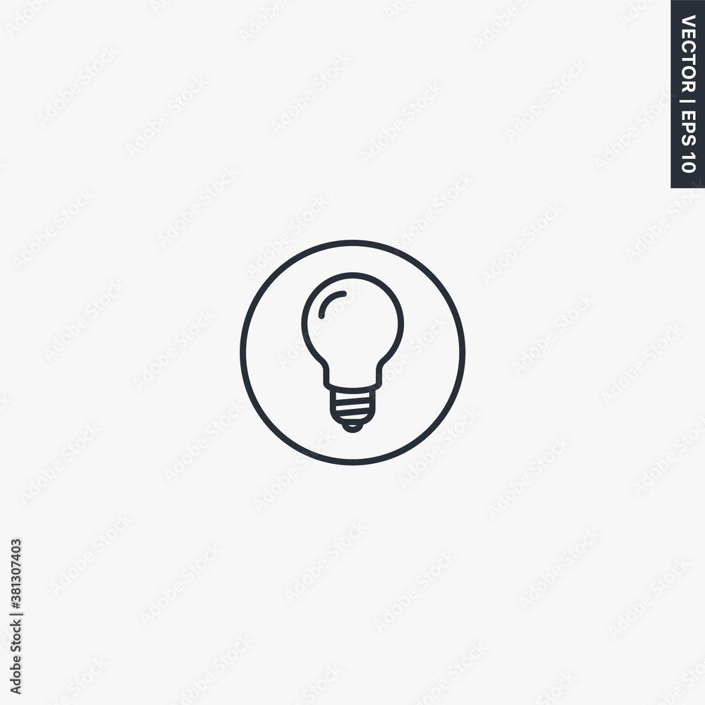 Poster light bulb, linear style sign for mobile concept and web design