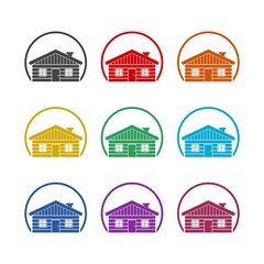 Fototapeta premium Wood house logo. Cabin log icon, color set