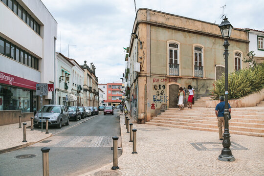 SILVES, PORTUGAL - JUNE 27, 2006: street Rua Samora Barros in Sives city. Silves town is the former capital of the Algarve region, it has great historical significance