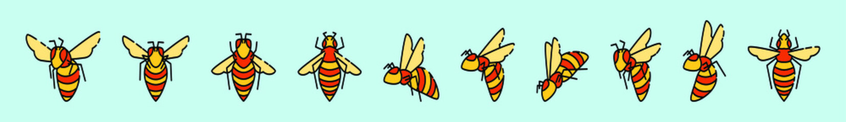 set of bee cartoon icon design template with various models. vector illustration isolated on blue background