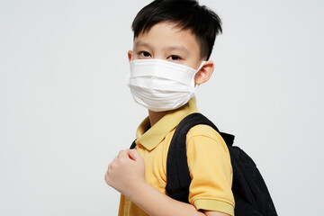 Portrait of young boy wearing face mask