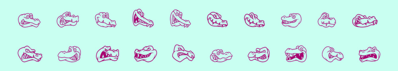 set of crocodile cartoon icon design template with various models. vector illustration isolated on blue background