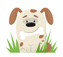 Obraz na płótnie Canvas Cute stylized puppy with a bone in his teeth. Vector illustration in flat style.