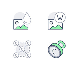 Copyright line icons. Vector illustration included icon as watermark stamp, outline pictogram of image with protection. Green color, Editable Stroke
