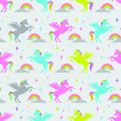 seamless cute unicorn cartoon with rainbow and star shape