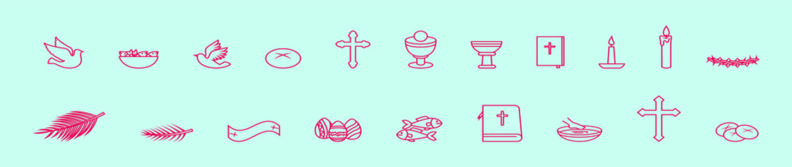 set of christian cartoon icon design template with various models. vector illustration isolated on blue background