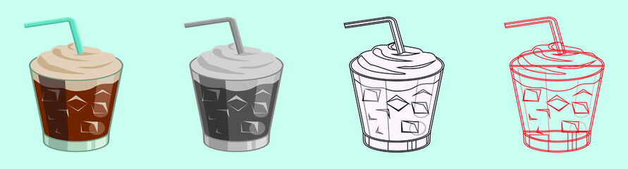set of ice coffee cartoon icon design template with various models. vector illustration isolated on blue background