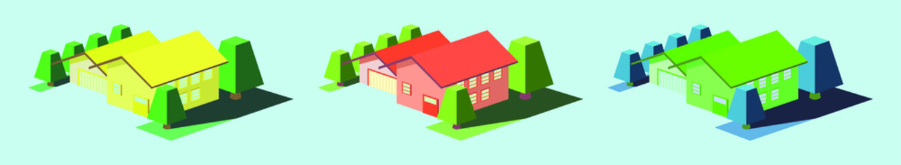 set of isometric house cartoon icon design template with various models. vector illustration isolated on blue background