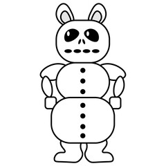 Funny and crazy snowman. Vector illustration on a white isolated background.
