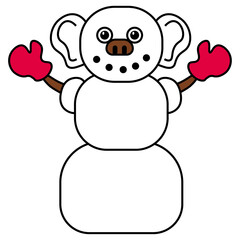Funny and crazy snowman. Vector illustration on a white isolated background.