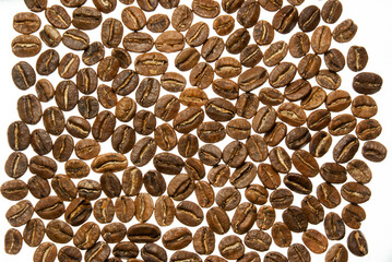 Coffee beans close up isolated on white background
