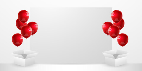 Red balloons concept design template holiday confetti glitters for event and poster. background Celebration Vector illustration.