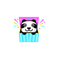 cute panda bear baby on the surprise box