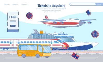 Obraz na płótnie Canvas Banner Tickets to Anywhere, Public Transport. Flat Vector Illustration.