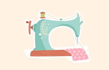 Retro style sewing machine. Cartoon vector illustration