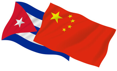 China and Cuba waving flags together, Illustration Image
