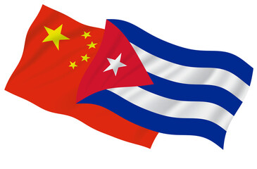 China and Cuba waving flags together, Illustration Image