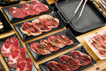 assorted of sliced beef for japanese yakiniku