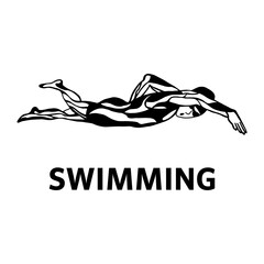 Design Of The Swimming Club Logo. Design of the swimmer s badge.vector illustration in a minimalistic style with the inscription swimming. Suitable for banners and posters of sporting events.