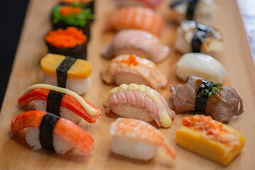 japanese sushi set on black background