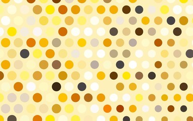 Light Yellow, Orange vector backdrop with dots. Blurred bubbles on abstract background with colorful gradient. Pattern of water, rain drops.