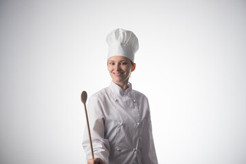 Chef woman. Isolated