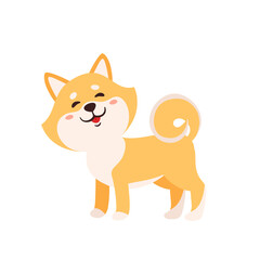 Vector illustration with cute shiba inu isolated on white