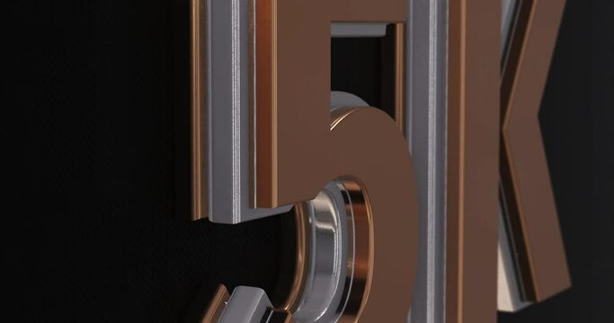5K, 5000. Modern 3D Promotion Intro. Gold Metal Text Logo for Social Media. Black Background