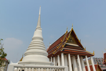 White pagoda (Phra borom mathat maha chedi) at Wat Prayurawongsawas Worawiharn in Bangkok, Thailand.