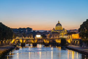 Vatican city skyline with view of Tiber river in Rome, Italy