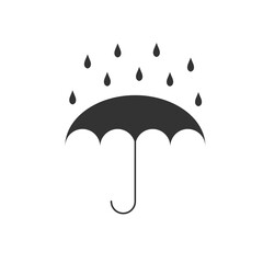 Vector illustration of umbrella with water drops fall. Umbrella that protects from rain. Symbol of protection against getting wet. Meteorology, safety, autumn season concept. 