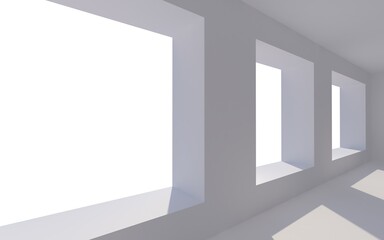 White and empty interior with windows - realistic 3D render