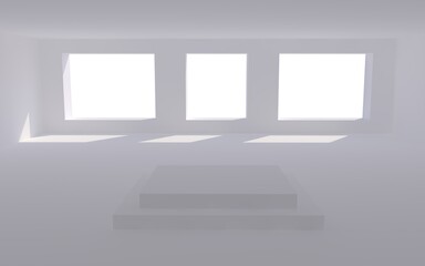 White and empty interior with windows - realistic 3D render