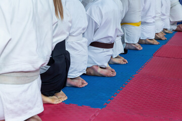 People in kimono and hakama on martial arts training