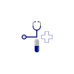 Doctor plus capsul stethoscope logo design health care and medical pharmacy vector symbols.