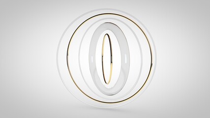 Glass and gold rings, 3D rendering illustration