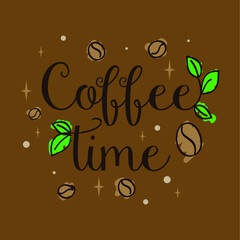 coffee time text with coffee bean ornament