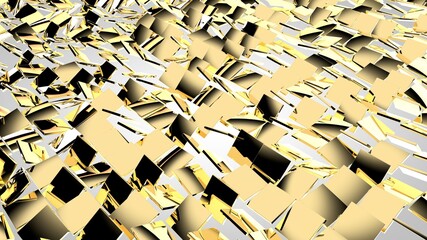 Gold cubes background, 3D rendering